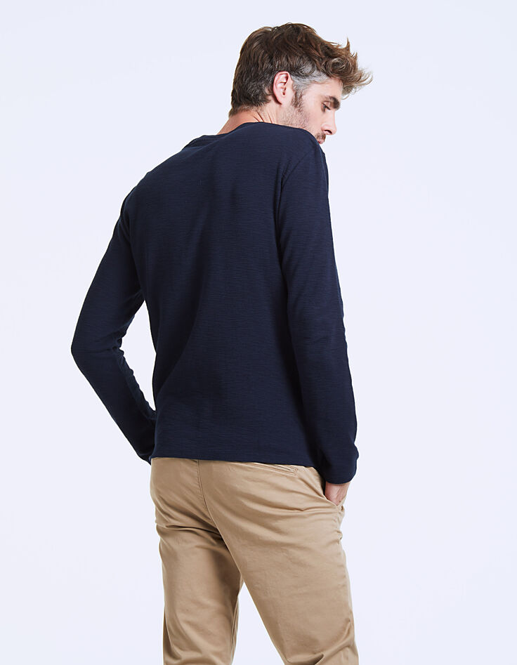 Tee-shirt marine maille waffle homme -3