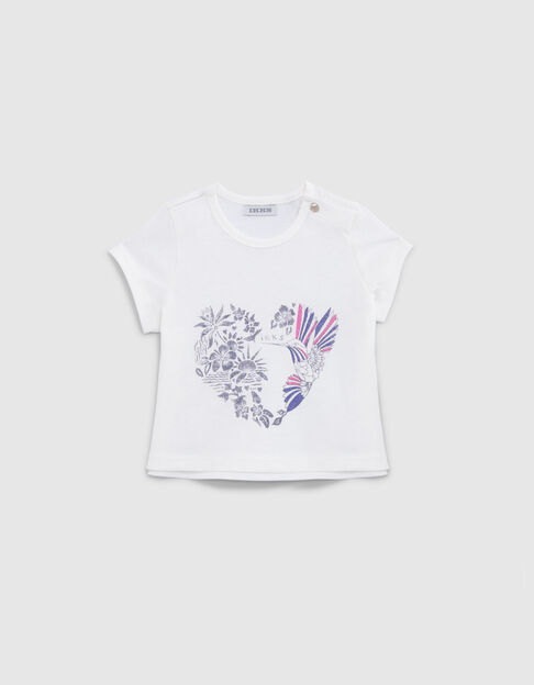 Baby girls' ecru T-shirt, heart-shaped hummingbird image - IKKS