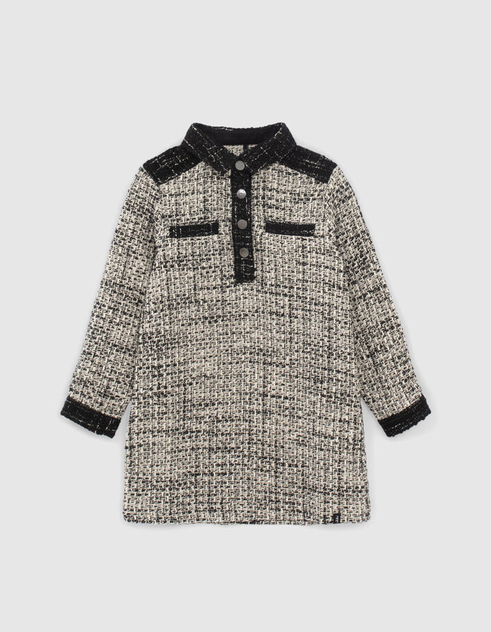 Cremeweißes Mädchenhemdblusenkleid in Tweed-Optik Mini Me-2