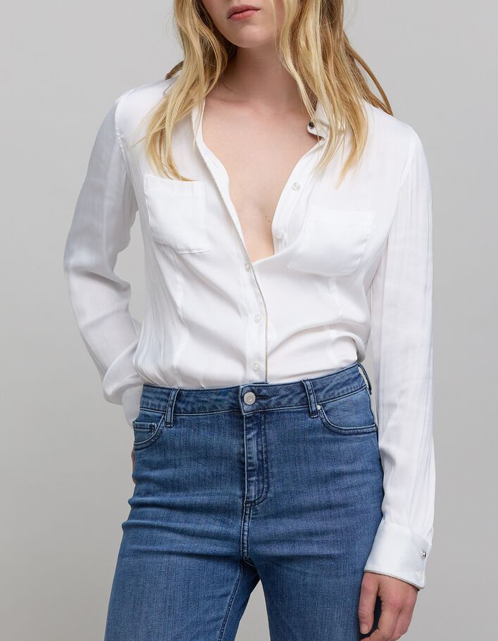 Chemise blanc cassé froissée biais métallisés Femme