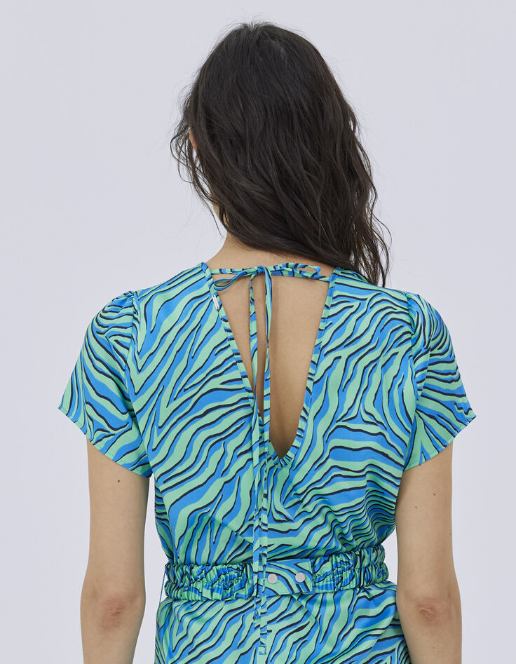 Turquoise rechte losse jurk zebraprint dames -4