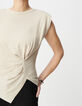 Tee-shirt sans manches beige effet drap&eacute; Femme-3