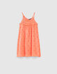 Robe corail foncé brodée fille-1