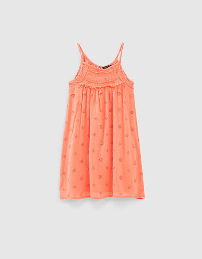 Robe corail foncé brodée fille - IKKS