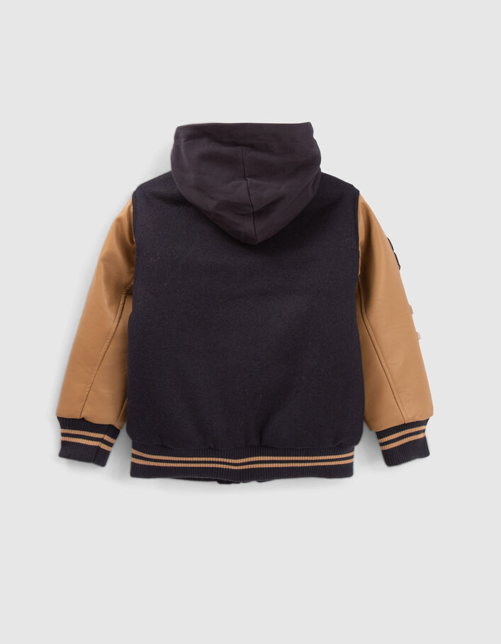 Teddy marine bi matière broderies et capuche garçon-5