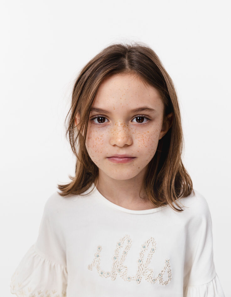 T-shirt écru coton bio brodé IKKS écru fille-6