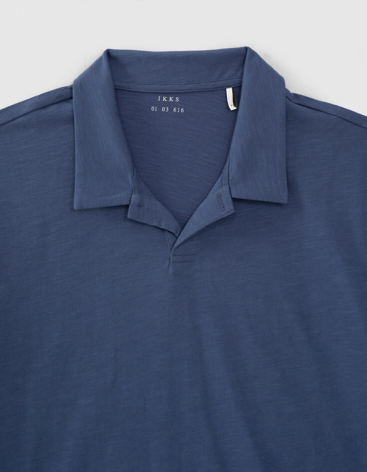 Polo azul marino algodón flameado 1 botón Hombre-2 Polo azul marino algodón flameado 1 botón Hombre-2