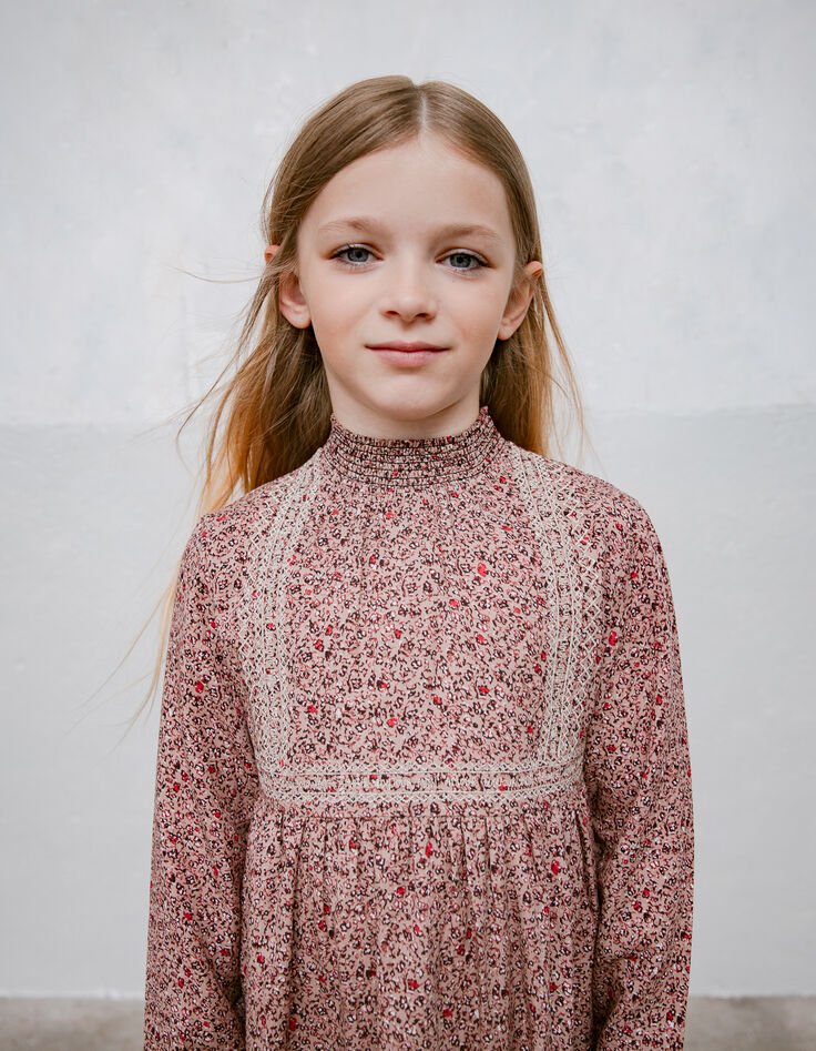 Robe rose imprimé fleuri fille-4