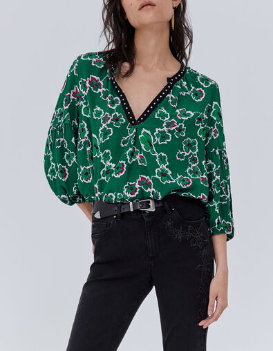 Blusa verde estampado maxi flores mujer - IKKS