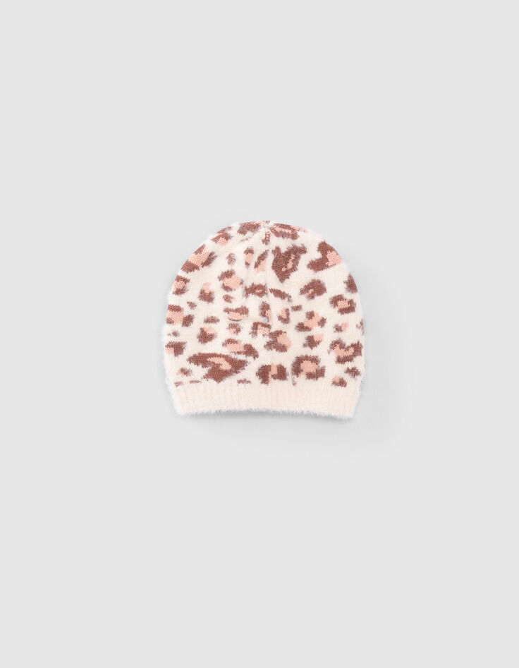 Ecru tricot muts luipaard-hartjesmotief meisjes-3