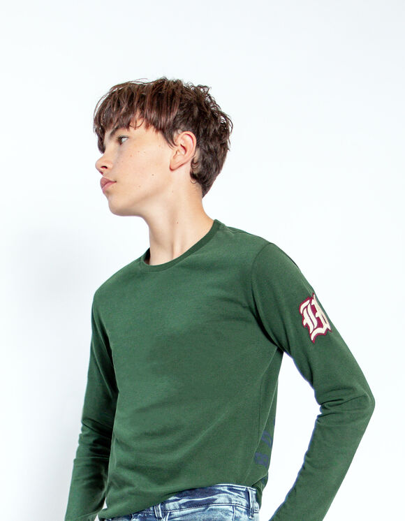 Boys’ racing green T-shirt with XL College image on back