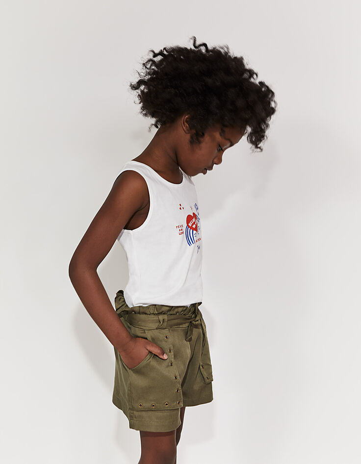 Short fluide paperbag kaki en Tencel&copy; fille-6
