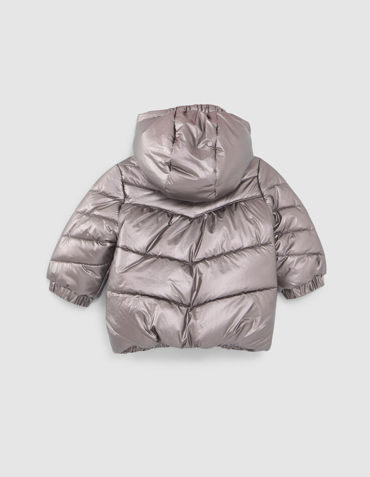 Gefütterte Babymädchen-Kapuzen-Steppjacke, Metallic Parma-3