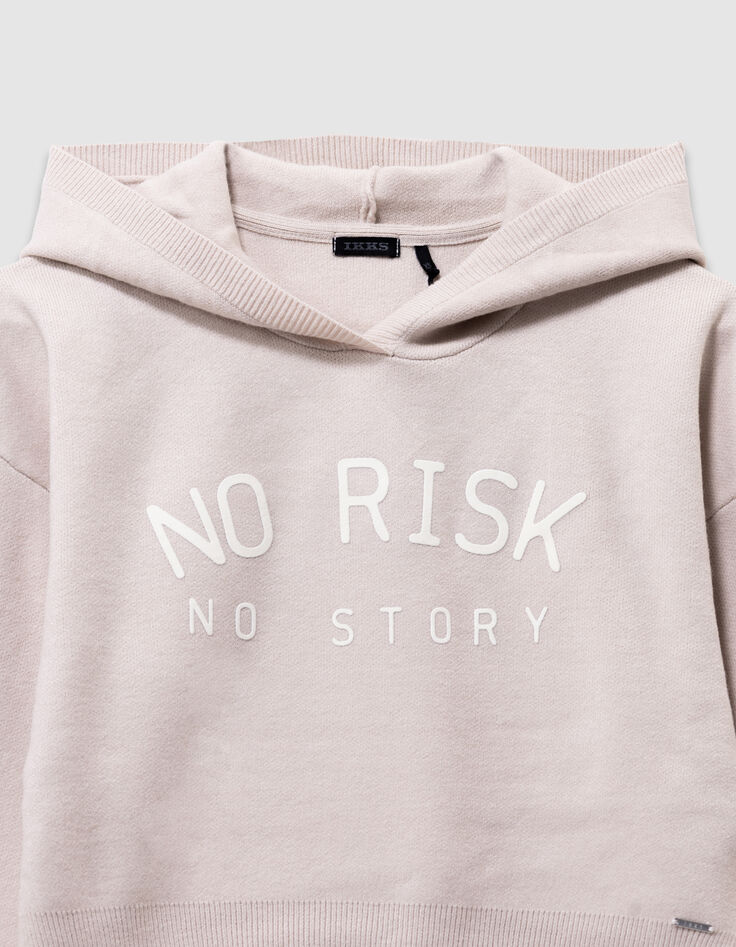 Girls’ beige knit hoodie with slogans-4
