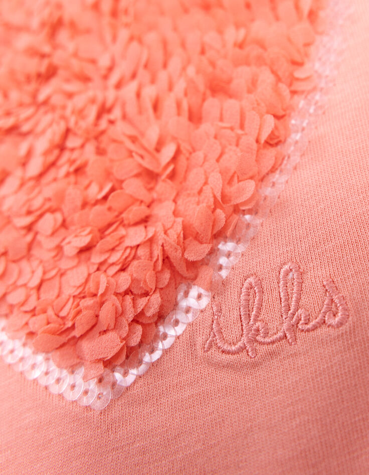 T-shirt corail coton bio coeur en relief fille-8