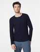 Men’s navy textured button neck T-shirt-2