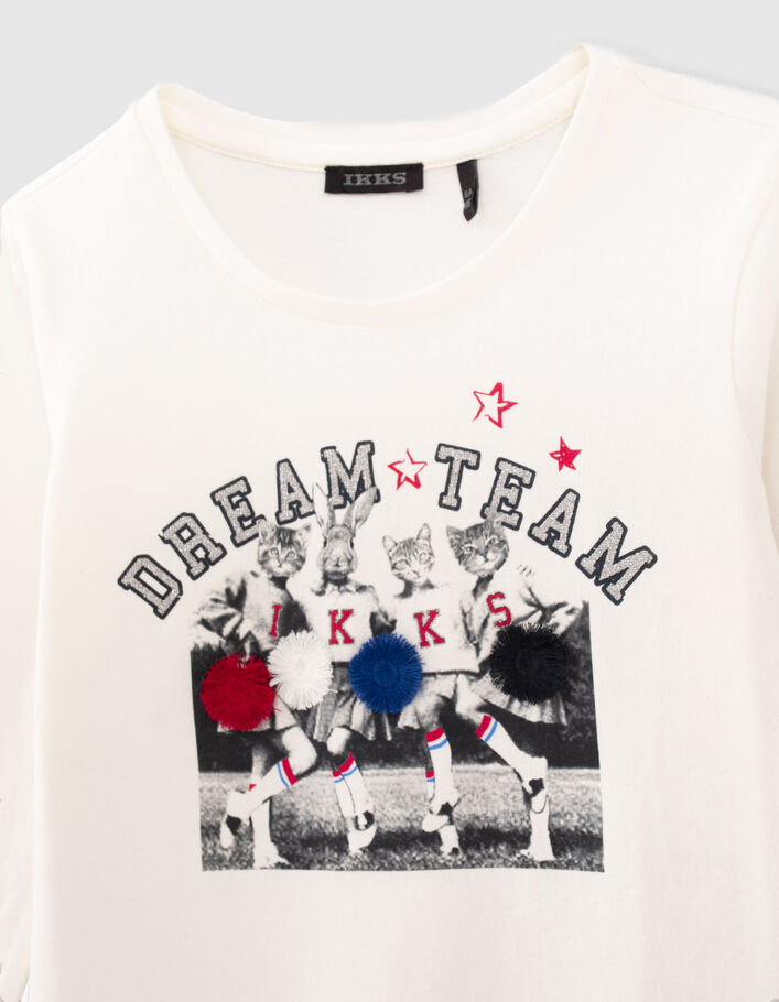 Gebroken wit T-shirt pom-pom girls 3D meisjes-3