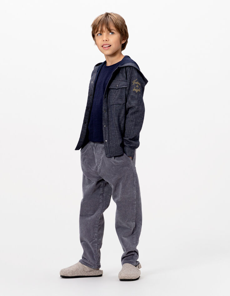 Boys’ navy decorative knit hooded overshirt-2 Boys’ navy decorative knit hooded overshirt-2