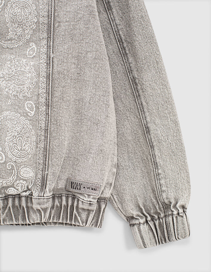 Girls’ light grey Paisley print organic denim jacket - IKKS