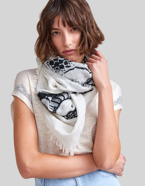Women's off-white scarf with double-sided snake jacquard - IKKS