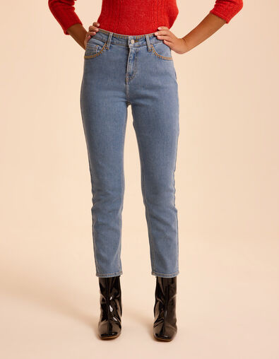 Jean droit bleu d&eacute;tails coutures HELENA I.Code