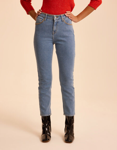 Jean droit bleu d&eacute;tails coutures HELENA I.Code