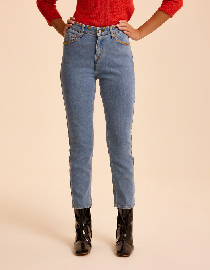 Jean droit bleu d&eacute;tails coutures HELENA I.Code-1