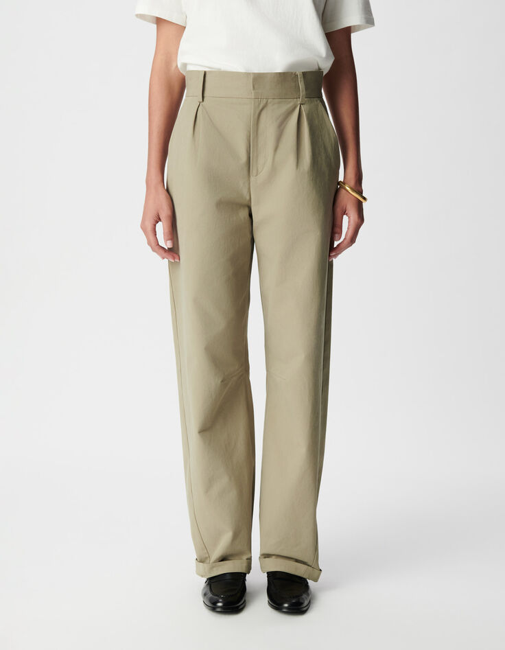 Women's khaki balloon pants with darts-2