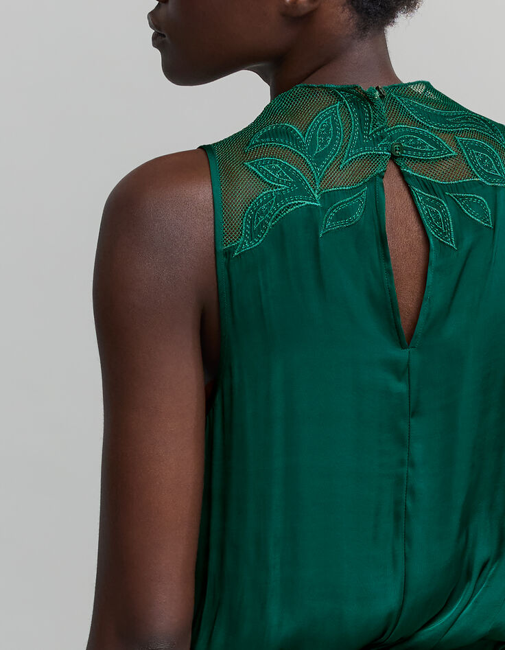Woman's crumpled emerald top with lace detail-5
