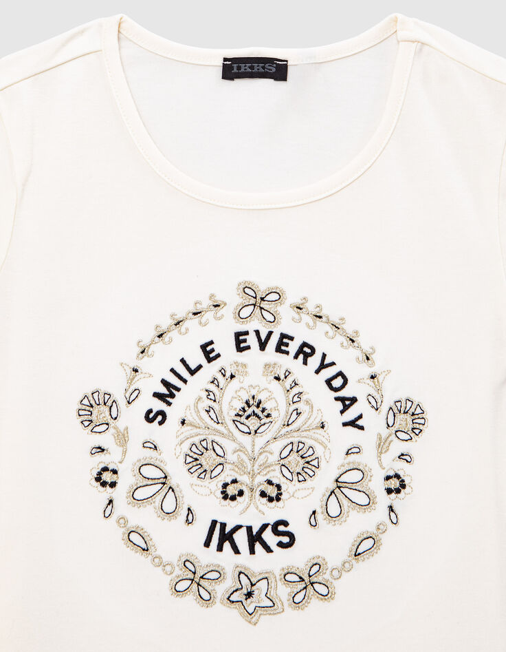 T-shirt blanc cass&eacute; broderies et message fille-2