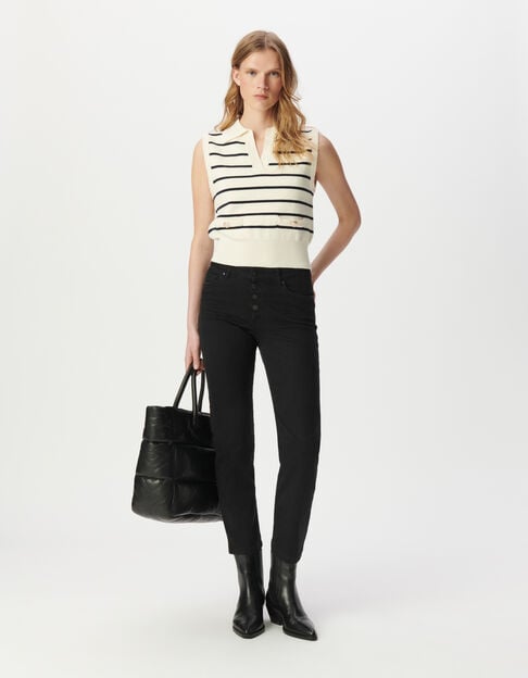 Pull polo blanc tricot rayures marine Femme - IKKS
