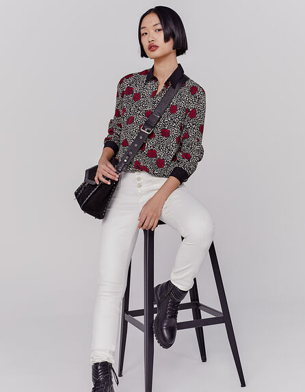 Women’s rose motif on leopard recycled crepe shirt