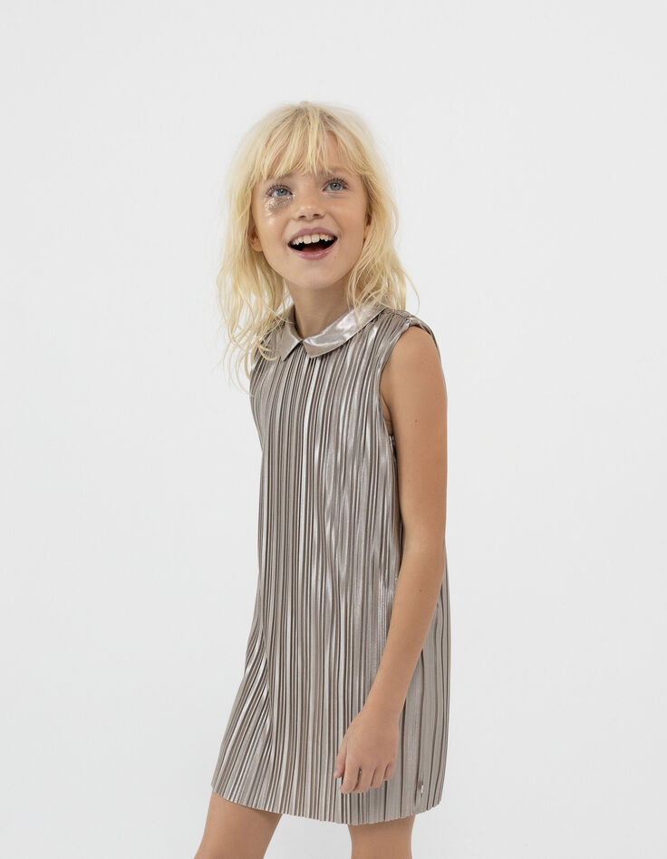 Robe longue dorée plissée réversible Femme-10