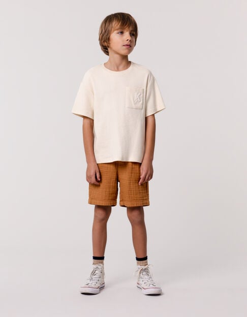 Bermuda shorts JOGGER LOOSE cognac cotton gauze for boy - IKKS