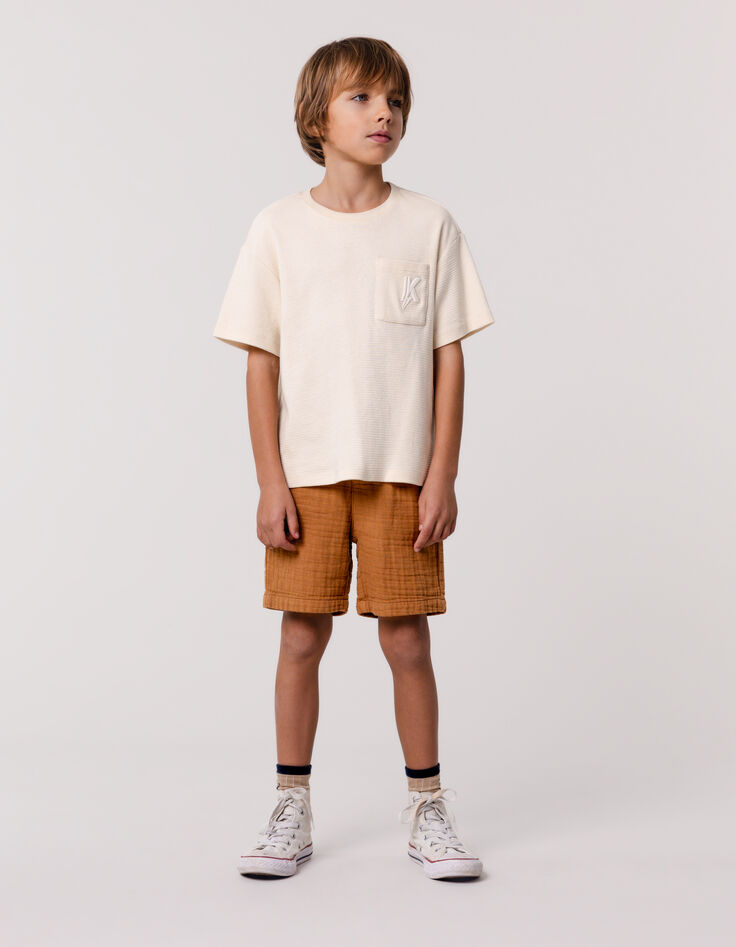 Bermuda shorts JOGGER LOOSE cognac cotton gauze for boy-1 Bermuda shorts JOGGER LOOSE cognac cotton gauze for boy-1