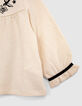 Ecru T-shirt zwart fantasieborduursel babymeisjes-4