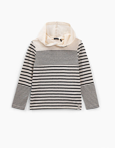 Camiseta marinera cruda rayas negras con capucha niño  - IKKS