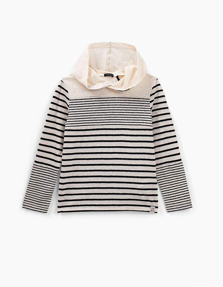 Camiseta marinera cruda rayas negras con capucha niño -1
