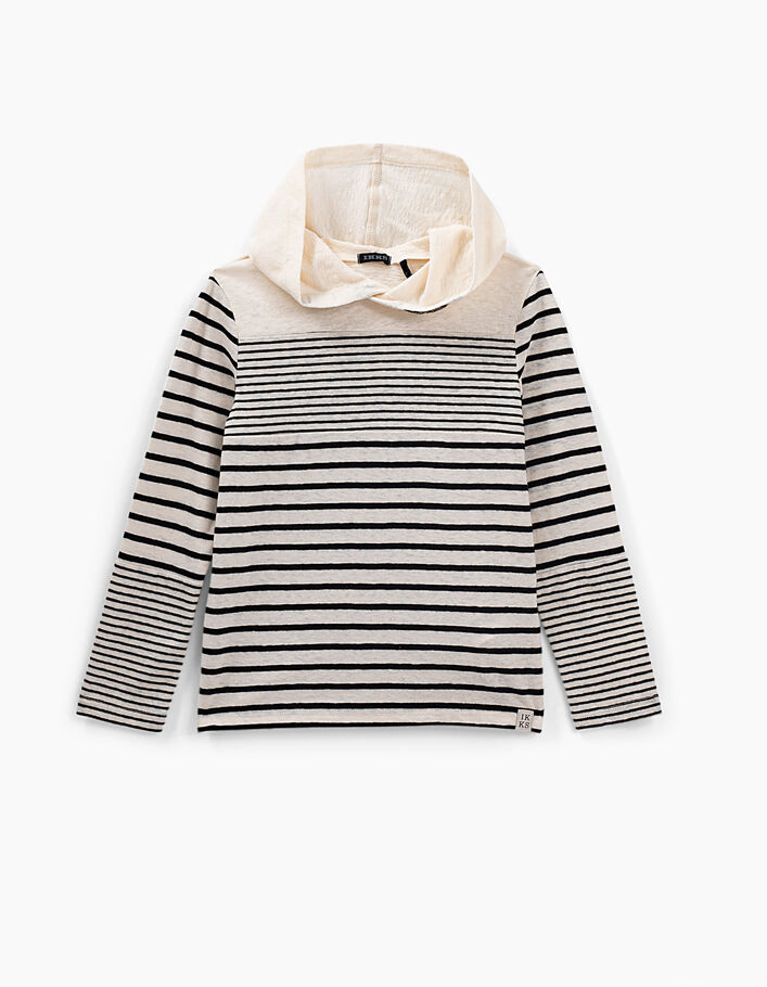 Boys' ecru hooded sailor T-shirt with black stripes - IKKS