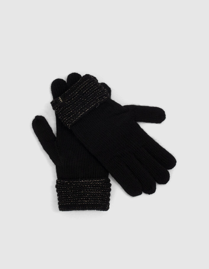 gants tricot écru pour enfant avec ficelle - noir