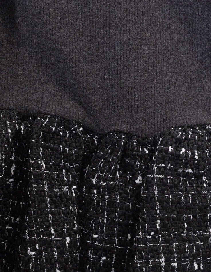 Girls’ black tweed-look mixed-fabric dress-7 Girls’ black tweed-look mixed-fabric dress-7