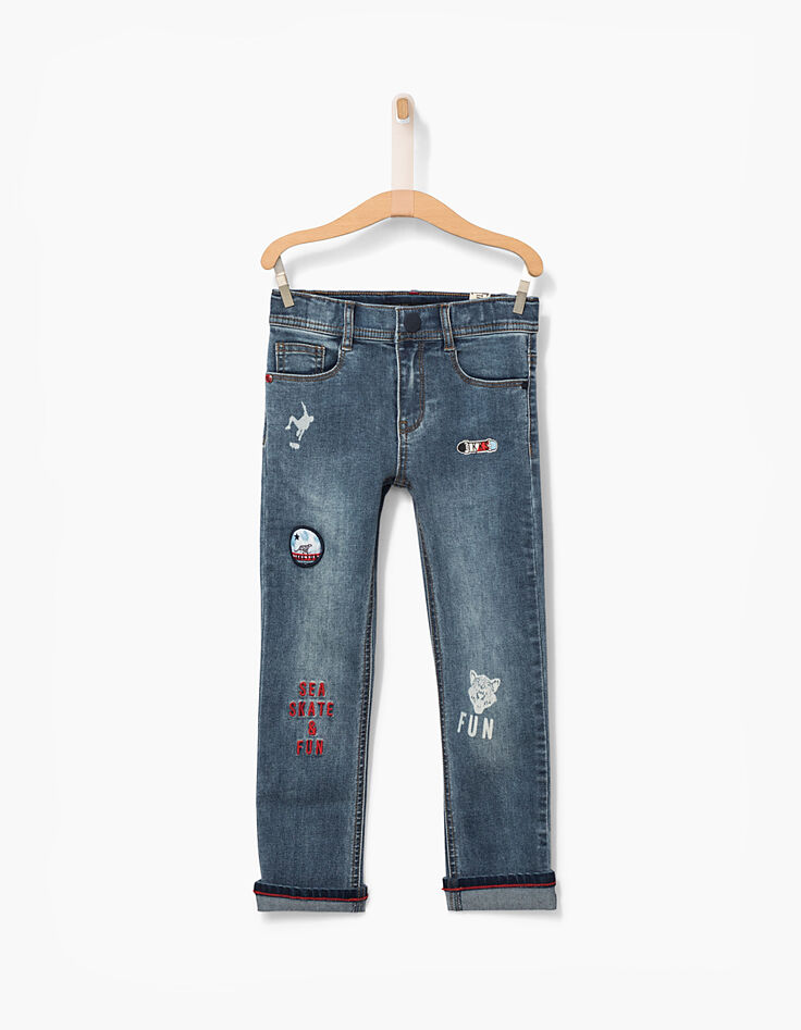 Boys’ light blue patched embroidered slim jeans -2