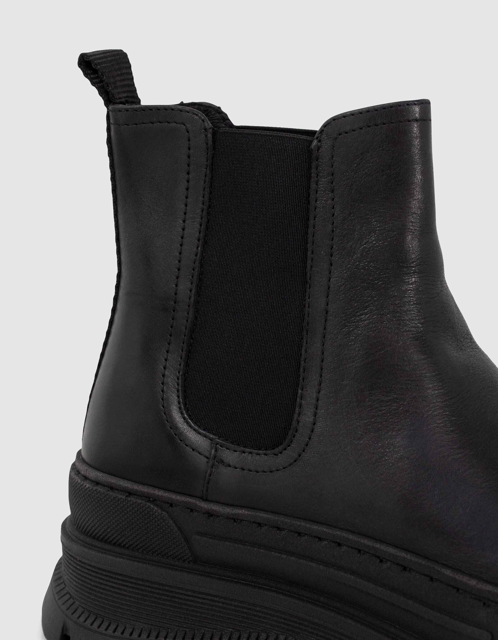 Women s black leather Chelsea boots with lugged sole