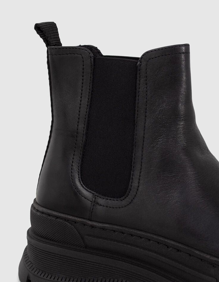 Women’s black leather Chelsea boots with lugged sole-4