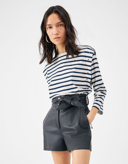 Women’s ecru sailor-stripe T-shirt with studded armholes