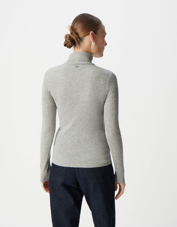 Women's grey turtleneck reverse seam sweater-3
