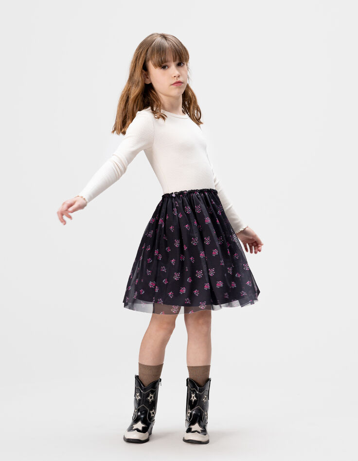 Girls’ ecru and bouquet tulle mixed-fabric dress-2
