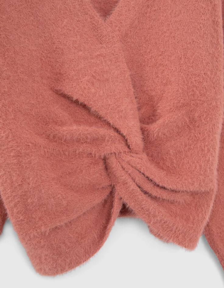 Pull terracotta tricot r&eacute;versible devant dos fille-6