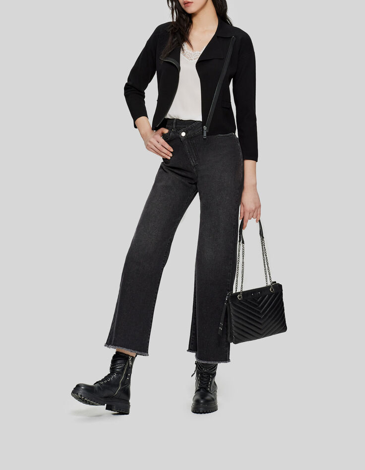 Women’s black knit cardigan with asymmetric zip-8