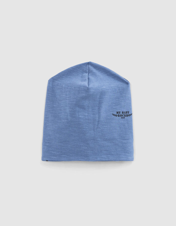 Baby’s blue+rock print organic cotton reversible beanie - IKKS